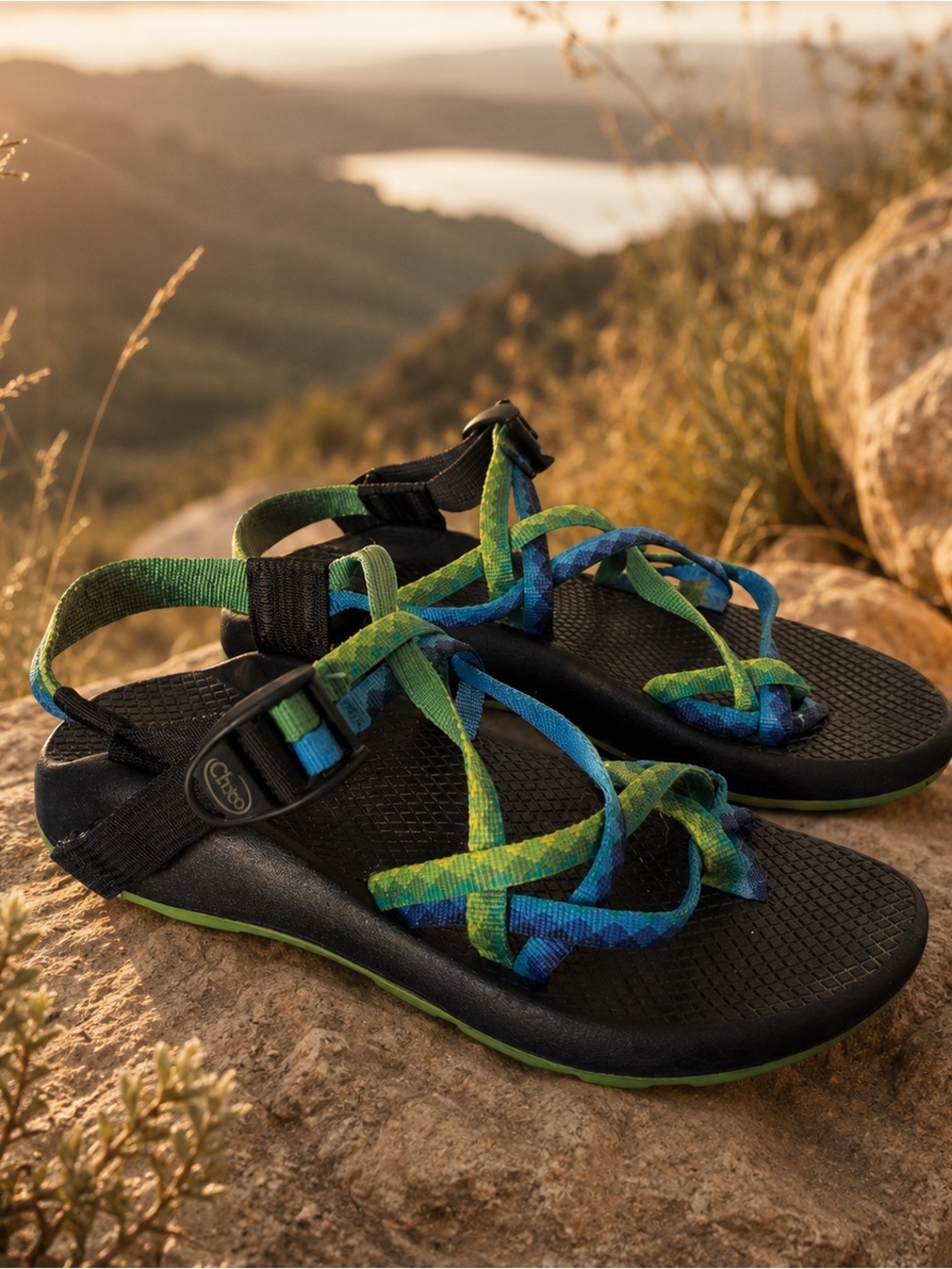Chaco women’s Blue Green Patterned Strappy Sandals